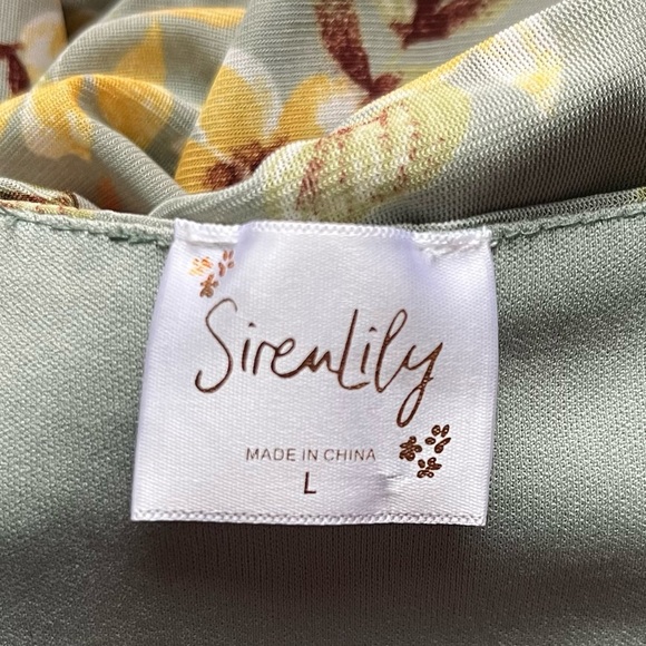 SIRENLILY- Floral Flowy Green Floral Flowy Midi Dress Size L - Picture 5 of 5